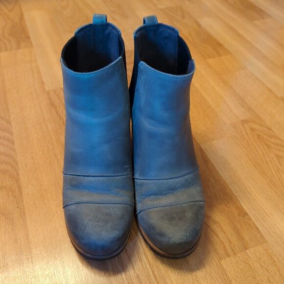 Sorel Lea Wedge Ankle Boots Womens 7 Gray Leather Slip On Waterproof Heel - Picture 2 of 7